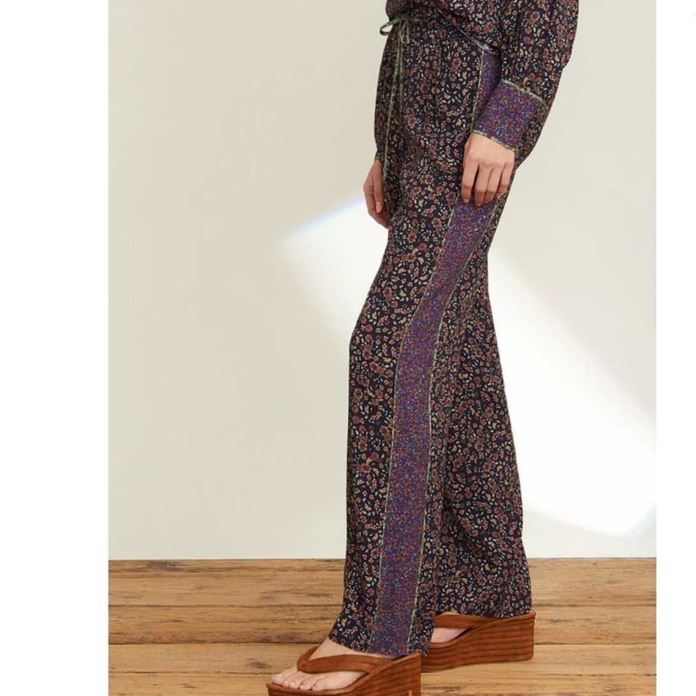 Veronica Beard Luciana Pant purple floral wide leg